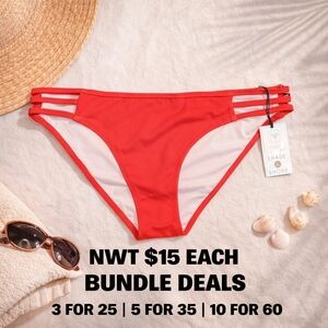 Shade & Shore Red Strappy Bikini Bottom Cheeky Swim M NWT